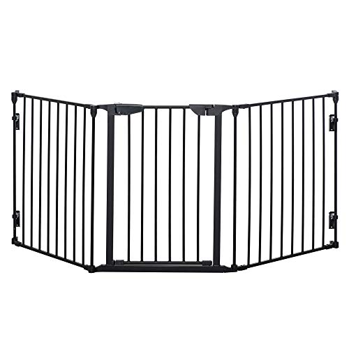 Pawhut Barrera de Seguridad para Mascotas Rejilla de Protección Plegable de 3 Paneles con Cierre Inteligente para Escalera Pasillo 180x74,5 cm Negro