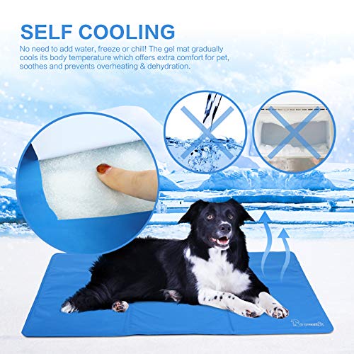 Pecute Alfombra Refrescante para Perro Actualización Engrosada 0.4mm 300D Oxford Alfombrilla de Refrigeración Automática para Animales de Compañía (XXL 140 * 90CM, Azul)