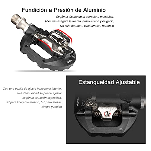 Pedales Mixtos MTB compatibles con Shimano SPD automáticos - Pedales de Bicicleta de Montaña de Liberación Rápida con Calas, Fibra de Nailon Ligera Aleación de Aluminio, para MTB BMX E-Bike, 9/16"