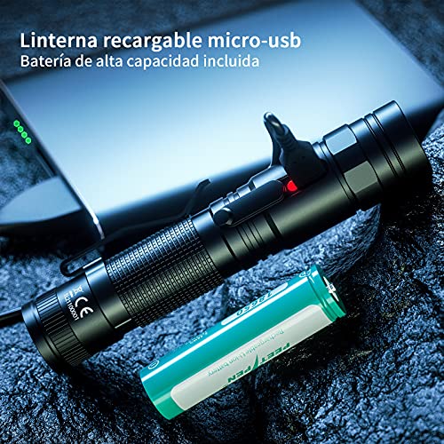 PEETPEN L21 Linterna LED Recargable Alta Potencia,500 metros de largo alcance, 5 modos Portátil Impermeable Linterna para Ciclismo Montañismo Camping Senderismo Emergencia