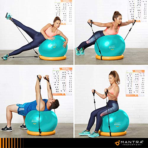 Pelota de Pilates, Balón de Ejercicio, Bola de Embarazada, Yoga, Fitness y Gimnasio - 55cm / 65cm / 75cm Anti Explosión Fitball Silla Equilibrio con Base, Gomas de Resistencia, Guia Fitness y Bomba