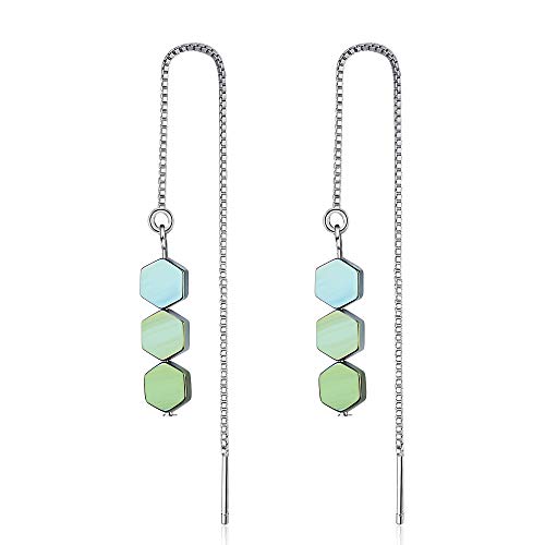 Pendientes de plata de ley 925 con forma de aguja hexagonal, color verde