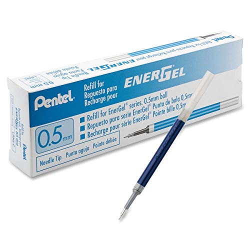 Pentel LRN5-C Energel - Lote de 12 cartuchos de tinta de recambio para bolígrafos Pentel Energel BLN75, BLN105 y BL625 (punta aguja 0.5 mm), color azul