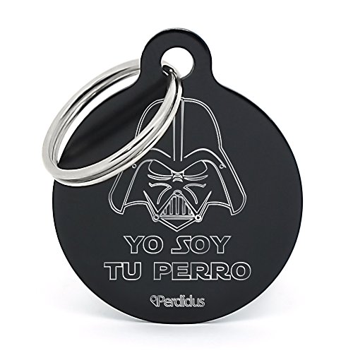 PERDIDUS Placa Identificativa para Perro 'Yo Soy tu Perro', Grabado del Nombre y Teléfonos, Negro