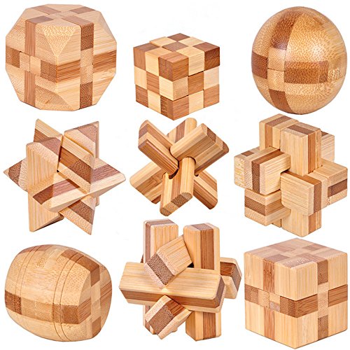 Perfecbuty 9PCS 3D Cubo Puzzles de Madera Clásico Educativo Jigsaw IQ Rompecabezas Interbloqueado Juguetes para Niños y Adultos Ejercicio Capacidad,desafiar su Pensamiento,Cumpleaños,Navidad,Regalo