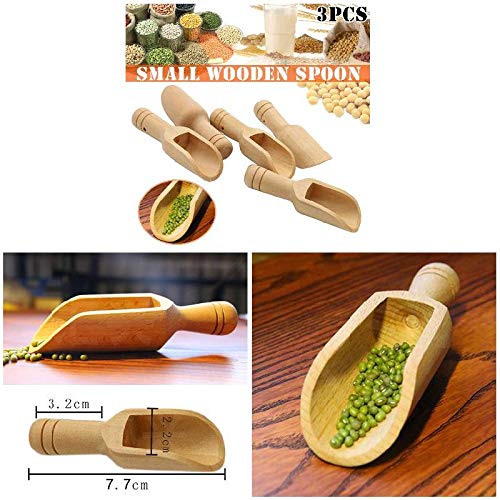 Pergrate 3 Piezas Madera Pequeño Cucharón Sal Azúcar Cucharilla de Café Mini Cocina Herramienta