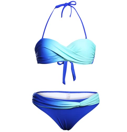 Phil Beauty Bikini para mujer de 2 piezas, sujetador de encaje con triángulo dividido y color degradado, playa de vacaciones