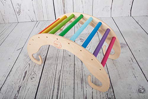 PI-ROCKKIDS balancin arcoiris Rainbow Montessori Waldorf pikler regalo para niños Juego de caballos Silla mecedora rocker Juego de madera color natural EN71 para recién nacido no tóxico…