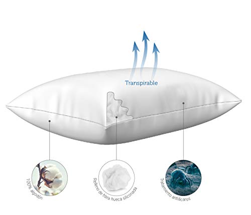 Pikolin Home - Almohada de fibra antiácaros que evita los síntomas de la alergia, para dormir de lado o boca arriba con firmeza baja