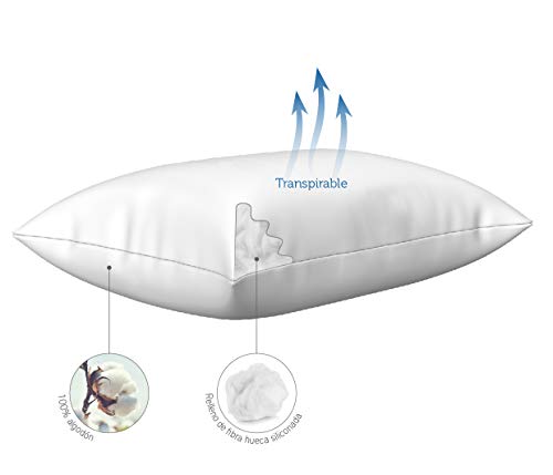Pikolin Home - Almohada de fibra de firmeza alta con funda de algodón de tacto gel de gran suavidad para dormir de lado y boca arriba