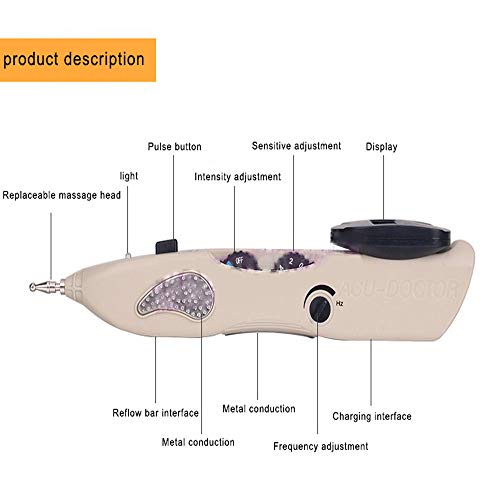 PINKE Dispositivo Electrónico Digital De Acupuntura Con 3 Cabezales De Masaje Y Varilla De Reflujo Para Curar El Meridiano De Masaje