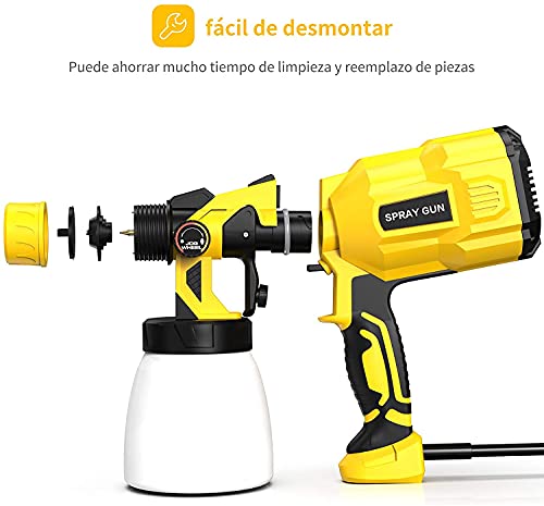 Pistola de Pintura, papasbox Pistola de Pinatr 550W, Pintura Eléctrica 550ml/min, Pistola de Pulverización con 900 ml de Recipiente, 4 Modos de Pintar, Extraíble y Fácil de Limpiar, Boquilla Metálica