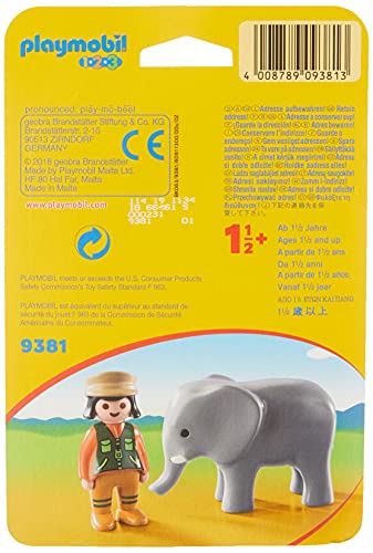 PLAYMOBIL- 1.2.3 Cuidadora con Elefante Juguete, Multicolor (geobra Brandstätter 9381)