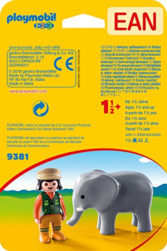 PLAYMOBIL- 1.2.3 Cuidadora con Elefante Juguete, Multicolor (geobra Brandstätter 9381)