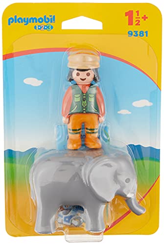 PLAYMOBIL- 1.2.3 Cuidadora con Elefante Juguete, Multicolor (geobra Brandstätter 9381)