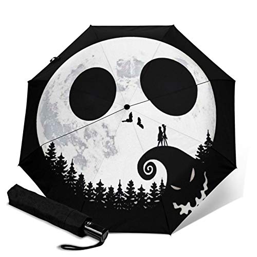 PLUAN Jack-Skellington - Paraguas plegable de viaje, 10 varillas, ligero, resistente, automático, para mujeres y hombres, Black (Negro) - Umbrella-221895933-1