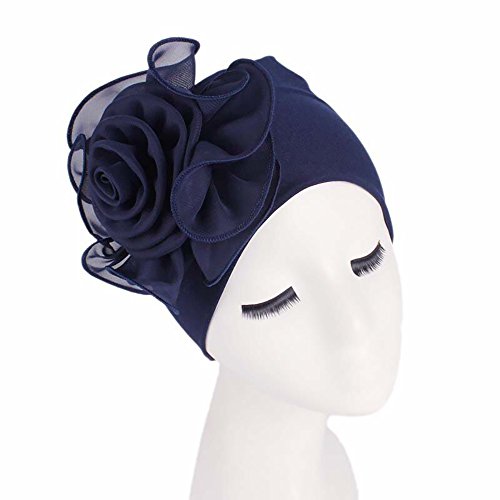 Pluto & Fox Gorra de tela Beanie con grandes Flor elegante para Mujeres Navy 56-60 CM