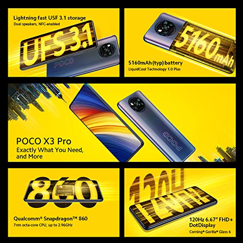 POCO X3 Pro, Smartphone 8+256 GB, 6,67” 120 Hz FHD+ DotDisplay, Snapdragon 860, cámara cuádruple de 48 MP, 5160 mAh, Bronce Metálico (versión ES/PT), incluye auriculares