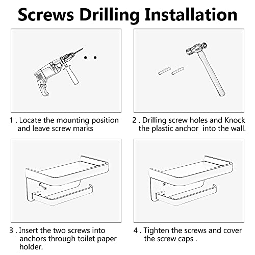 Portarrollo para Papel Higiénico con Estante de Almacenamiento para Celular Portarrollos Baño Montado en la Pared Aluminio Plata