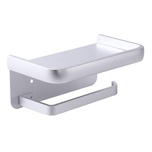 Portarrollo para Papel Higiénico con Estante de Almacenamiento para Celular Portarrollos Baño Montado en la Pared Aluminio Plata