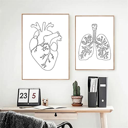 Póster artístico en lienzo de anatomía humana, pintura abstracta de cerebro, corazón, pulmón, pintura de pared en blanco y negro, imágenes artísticas impresas, decoración de la clínica