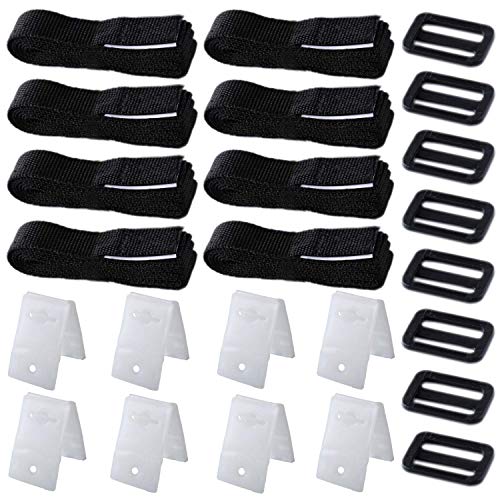 Poweka Kit de Fijación para Carrete de Cubierta Solar, Accesorios para Carrete de Cubierta Solar para Piscinas, 8 Correas Adhesivas de Nailon y Velcro, 8 Placas de fijación, 8 Hebillas