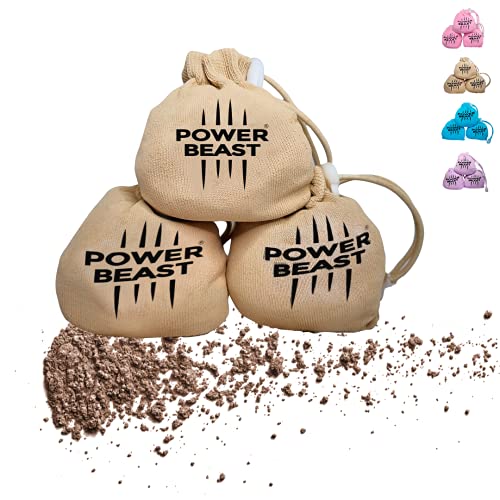 Power Beast 3X Bolas de Tiza de Magnesio Marrón 60 Gr, Chalk, Chalk Ball, Magnesio para Crossfit, Escalada, Pesas, Halterofilia, Poledance, Baile en Barra, Padel, Tenis, Calistenia.