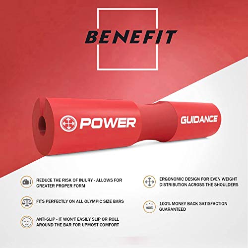 POWER GUIDANCE Barbell Squat Pad protectora del cuello y del hombro Ideal para Squats, Lunges, Hip Thrusts, levantamiento de pesas (rojo)