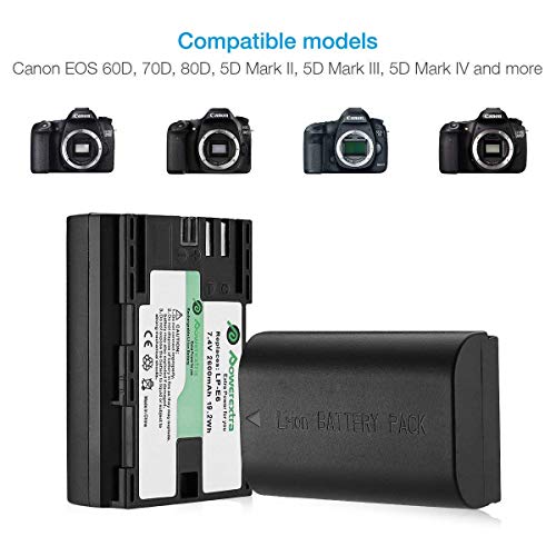 Powerextra Batería de Repuesto para Canon LP-E6 LP-E6N 2X Baterías Canon EOS 80D 6D 7D 70D 60D 5D Mark III 5D Mark II BG-E14 BG-E11 BG-E9 BG-E7 LC-E6 BG-E6