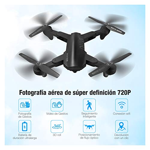 Powerextra Drone con Cámara 2 x Baterías para Principiantes - XS819 Drone con WiFi FPV HD 720P Control de Aplicación móvil Un botón de Despegue y Aterrizaje G-Sensor 3D Flip - Avión de Juguete