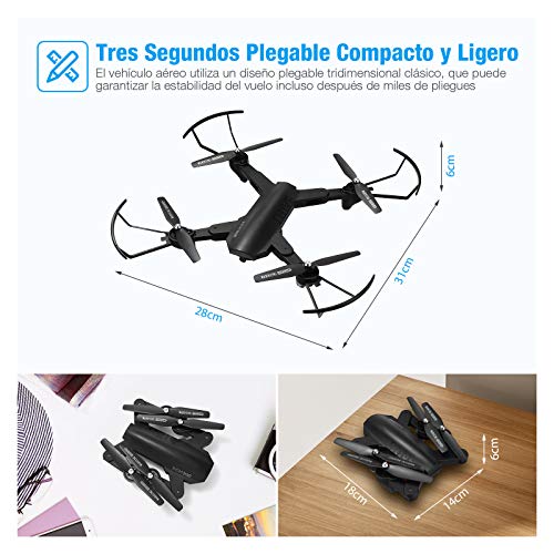 Powerextra Drone con Cámara 2 x Baterías para Principiantes - XS819 Drone con WiFi FPV HD 720P Control de Aplicación móvil Un botón de Despegue y Aterrizaje G-Sensor 3D Flip - Avión de Juguete