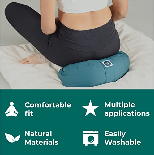 Present Mind Cojín Zafu Yoga Media Luna (Altura 15 cm) - Verde Esmeralda - Cojín Alto Yoga - Almohada Meditación - Yoga de Accesorios Hechos en UE – Funda de Cojín Lavable – Cojín de Yoga 100% Natural