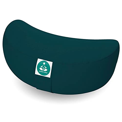 Present Mind Cojín Zafu Yoga Media Luna (Altura 15 cm) - Verde Esmeralda - Cojín Alto Yoga - Almohada Meditación - Yoga de Accesorios Hechos en UE – Funda de Cojín Lavable – Cojín de Yoga 100% Natural