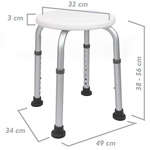 PrimeMatik - Taburete de Ducha Redondo 32cm Antideslizante Regulable en Altura