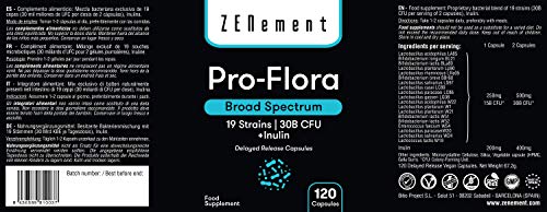 Pro-Flora, Probióticos, 120 Cápsulas | 19 cepas (30 mil millones de UFC) + Inulina | Salud Digestiva & Sistema Inmune | de Zenement