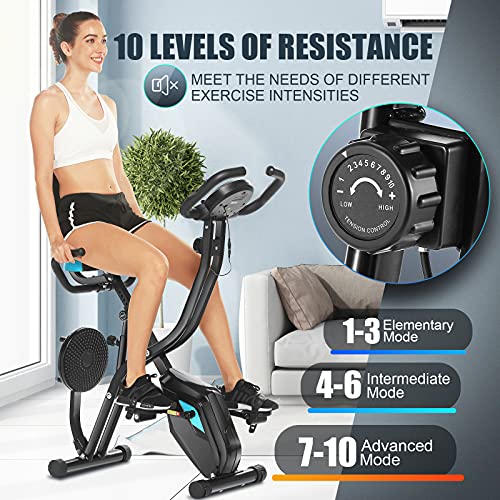 Profun Bicicleta Estática Plegable de Fitness con Respaldo Xbike Fitness con App Pantalla LCD 10-Niveles Ajustable para Ejercicio Entrenamiento en Casa (Tipo 4 Negro)