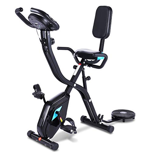 Profun Bicicleta Estática Plegable de Fitness con Respaldo Xbike Fitness con App Pantalla LCD 10-Niveles Ajustable para Ejercicio Entrenamiento en Casa (Tipo 4 Negro)