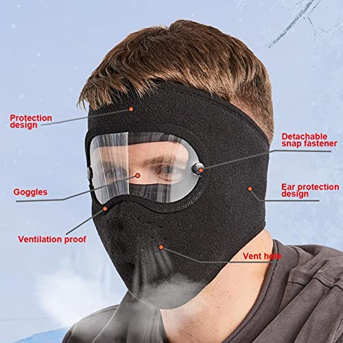 Protección facial completa Arnés para la cabeza Ciclismo transpirable Máscara de esquí Fleece Protector facial Gafas antivaho de alta definición Cubierta para la cabeza para montar al aire libre