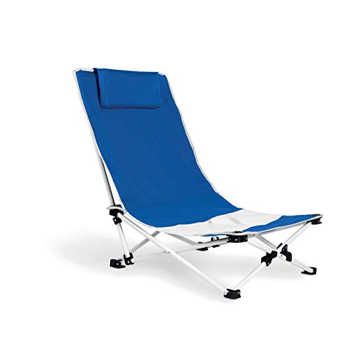 Publiclick Silla Plegable Playa Azul con cojín Cervical. Estructura de Aluminio y Tela poliéster 600D. Peso Maximo aconsejado 100 Kilos, Silla Jardin con cojin, Silla Playa, Camping y Picnic