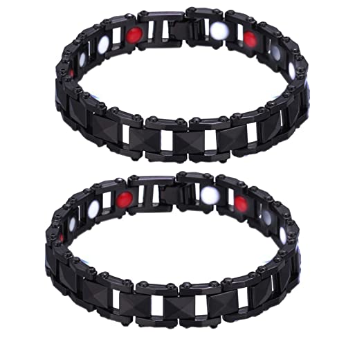 Pulsera magnética para hombre HealthyFit de 2 piezas, pulsera magnética de acero para aliviar el dolor y la artritis (Negro)