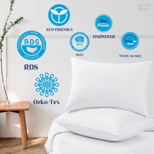 puredown Pack de 2 Almohadas de Pluma y Plumón Lavable a Máquina Soporte Firme 50x76cm