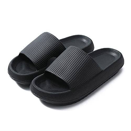 QAZW Pantuflas De Verano para Hombre/Mujer, Interior, Hogar, Antideslizante, Ducha, Zapatos De Baño, Pantuflas Antideslizantes, Zapatos De Jardín, Zapatillas De Casa para Mujer,Black-7/8