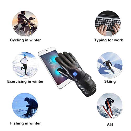 Qdreclod Guantes Calefactables Cuero Eléctricos Recargable para Hombre y Mujer con 3 Temperaturas Ajustables, Invierno Impermeable Guantes Moto Calefactables, Ideal para Esquí, Senderismo, Equitación