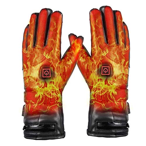 Qdreclod Guantes Calefactables Cuero Eléctricos Recargable para Hombre y Mujer con 3 Temperaturas Ajustables, Invierno Impermeable Guantes Moto Calefactables, Ideal para Esquí, Senderismo, Equitación