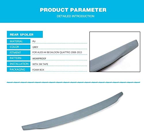 QINDE Alerón Trasero De Maletero Adecuado para Audi A4 B8 Sedan Antes De La Cirugía Estética 2009-2012 Tapa De Puerta Trasera Gris Sin Pintar Highkick Spoiler Wing Lip