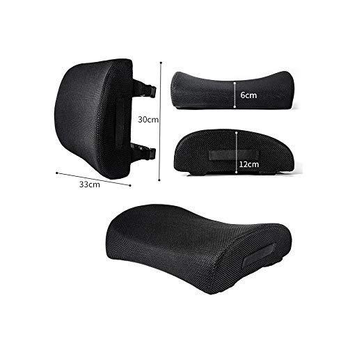 Qingzhuan Cojín para la Parte Inferior de la Espalda Cojín de Alivio Lumbar Cojín de Espuma viscoelástica Cojín de Malla Transpirable para Silla con Correas Ajustables (2 Piezas, Negro)