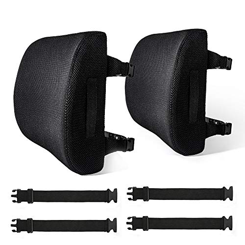 Qingzhuan Cojín para la Parte Inferior de la Espalda Cojín de Alivio Lumbar Cojín de Espuma viscoelástica Cojín de Malla Transpirable para Silla con Correas Ajustables (2 Piezas, Negro)