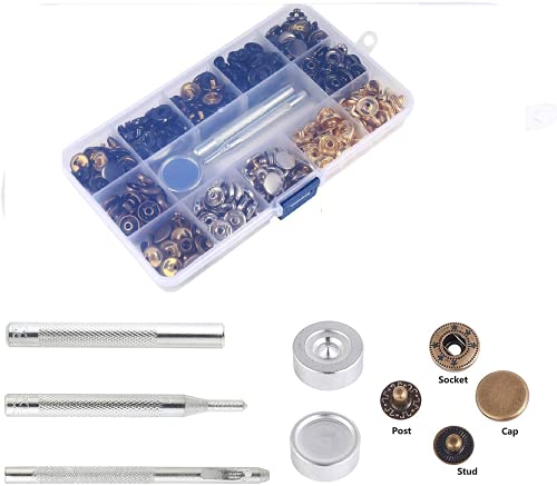 Qoosea Botones Presión Metalicos 120Set Corchetes Presion Metal Artesanía + 4PCS Herraminetas, Botones Automáticos, 12,5mm para Ropa, Jeans, Bolsos (12.5mm)