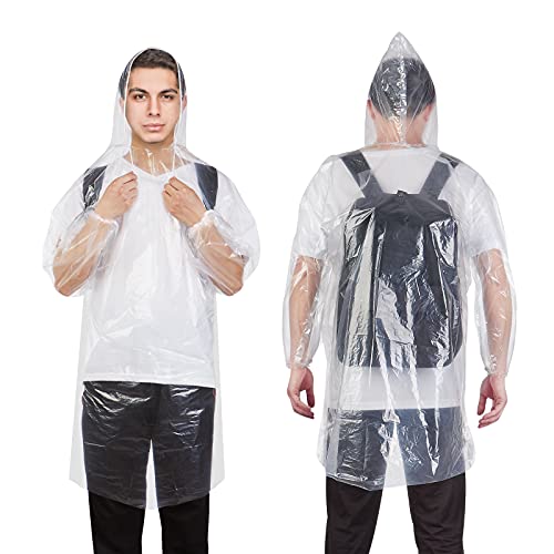 QSWY Adultos Poncho Impermeable ,10Pcs Poncho lluvia, Chubasquero, Transparente PE Poncho de Emergencia Impermeable, con Capucha y Mangas Cordón, Impermeables de Emergencia, Exteriores, Viajes