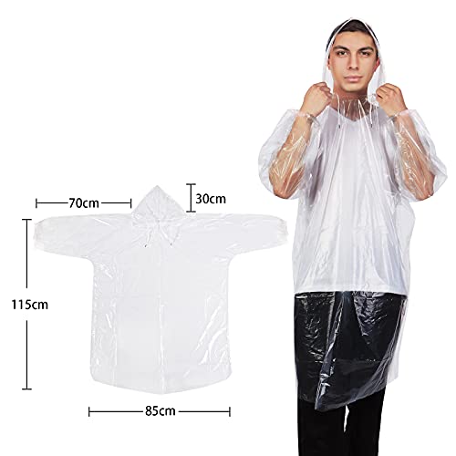 QSWY Adultos Poncho Impermeable ,10Pcs Poncho lluvia, Chubasquero, Transparente PE Poncho de Emergencia Impermeable, con Capucha y Mangas Cordón, Impermeables de Emergencia, Exteriores, Viajes